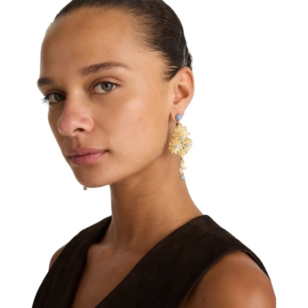 New! Madewell Semiprecious Floral Chintz Chandelier Earrings in Antique Gold